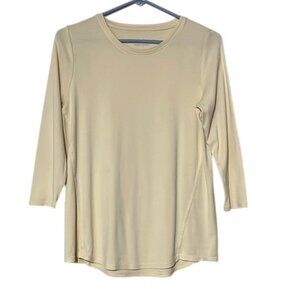J. Jill Pale Yellow Pima 3/4 Sleeve Side Inset Tee NWOT Size Small